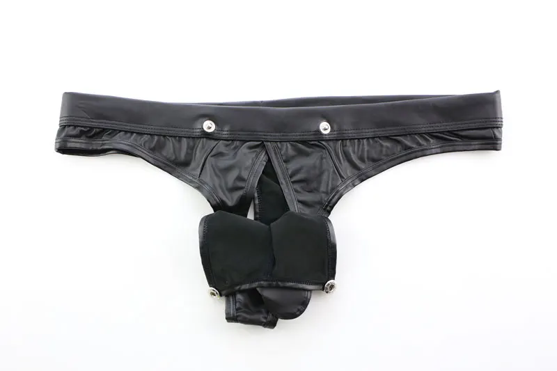 Sexy Men COCK Ring Open Crotch G-string U Convex Pouch G-string Low Rise Sexy Thongs PU Faux Leather T-Back Plus Size