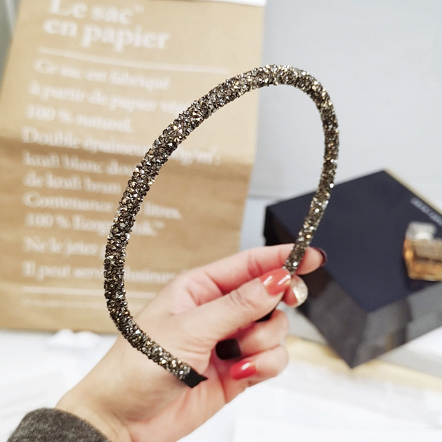 Korea Crystal Soft Headband for Women Rhinestone Hairband Beads Bezel Girls Hair Accessories Simple Headwear