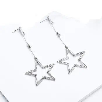 

Newest Big Personality Earrings Five-Pointed Star Inlaid Rhinestone Long Piercing Dangle Earrings