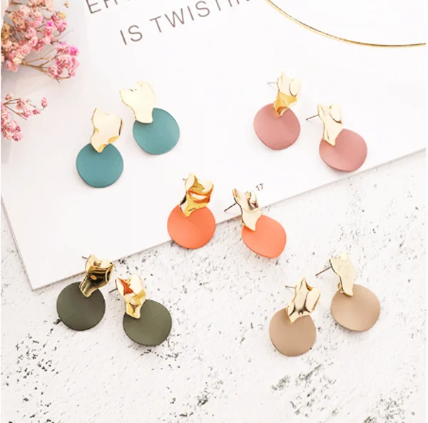 

Temperament Green Red Blue Round Earrings Simple Modern Women's Earrings Women Drop Earrings Korean Style Jewelry