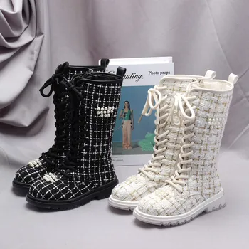

Girls' boots pearl princess boots 2020 autumn and winter new children's boots warm high boots