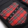 Men Punk Jeans Trendy Scotland Plaid Tartan Black Denim Pants Streetwear Rivet Patchwork Spliced Slim Straight Trousers 5