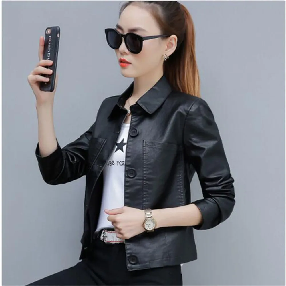 PROD 1005002007762712 Spring Autumn New Trendy PU Leather Womens Short
Jacket Loose Fashion All-Match Long-Sleeved Motorcycle Coat