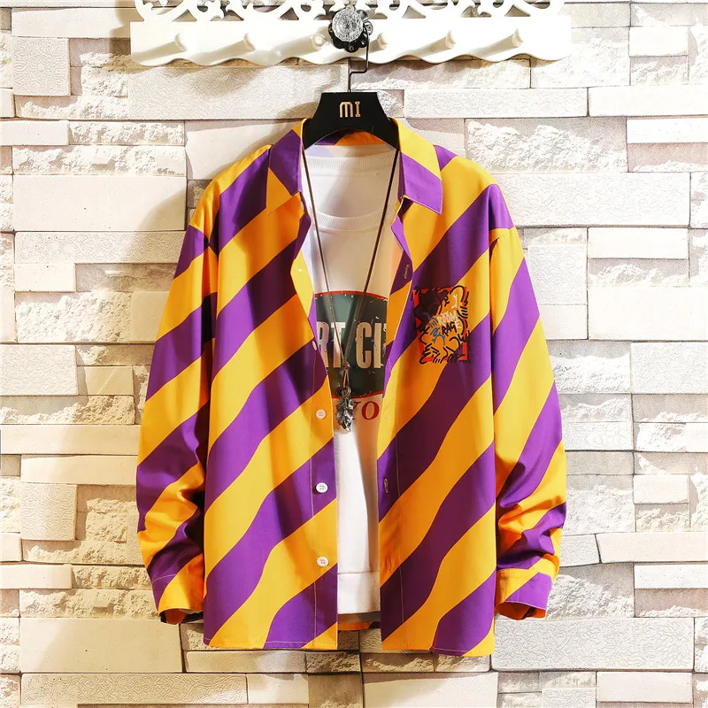 Высокое качество Janpan стиль Весна длинный рукав полосатая рубашка мужская повседневная плюс Азиатский размер M-5XL одежда
