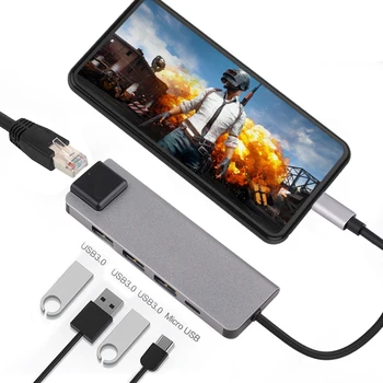 

5-in-1 USB HUB Type-C to HDMI 4K HUB USB3.0 C Hub to Gigabit Ethernet RJ45 Lan Converter for Thunderbolt 3 USB-C Charger New