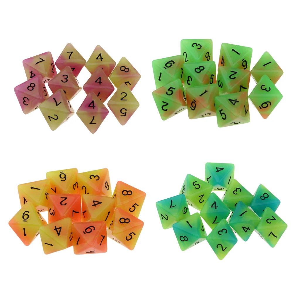 10pcs 8-Sided Dice Set Bright Colors 18 mm for Games Casino Gifts Teaching Dice Set 8 Sided Board Dices 