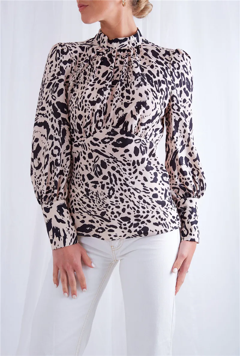 2019 Sexy Women Leopard Print Long Sleeve Blouses Shirts Tops Turtleneck Outwear Backless Cut Off Shirt Pullover sNew | Женская одежда