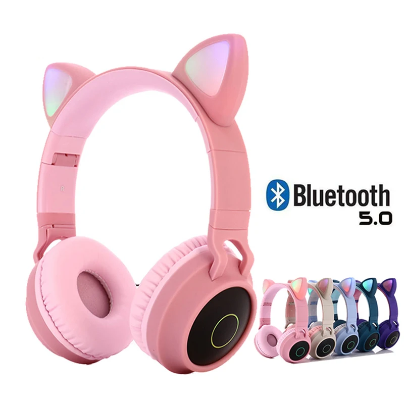 Cat Ear LED Bluetooth Headphone Noise Cancelling Girls Kids Cute Headphones Glowing Light Handsfree Headset Gaming Earphone