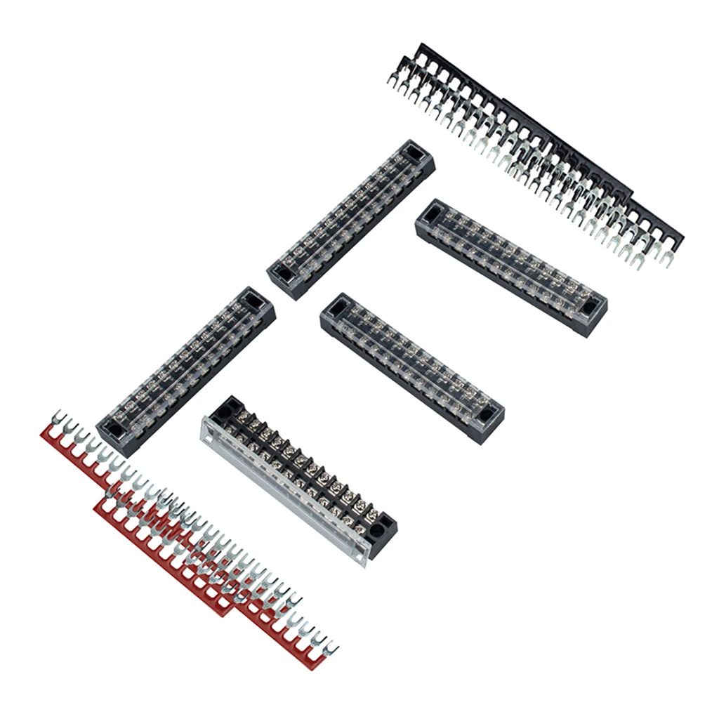 5 Sets 12P Dual Row 600V 15A Screw Terminal Strip Blocks + Jumper Barrier Strips