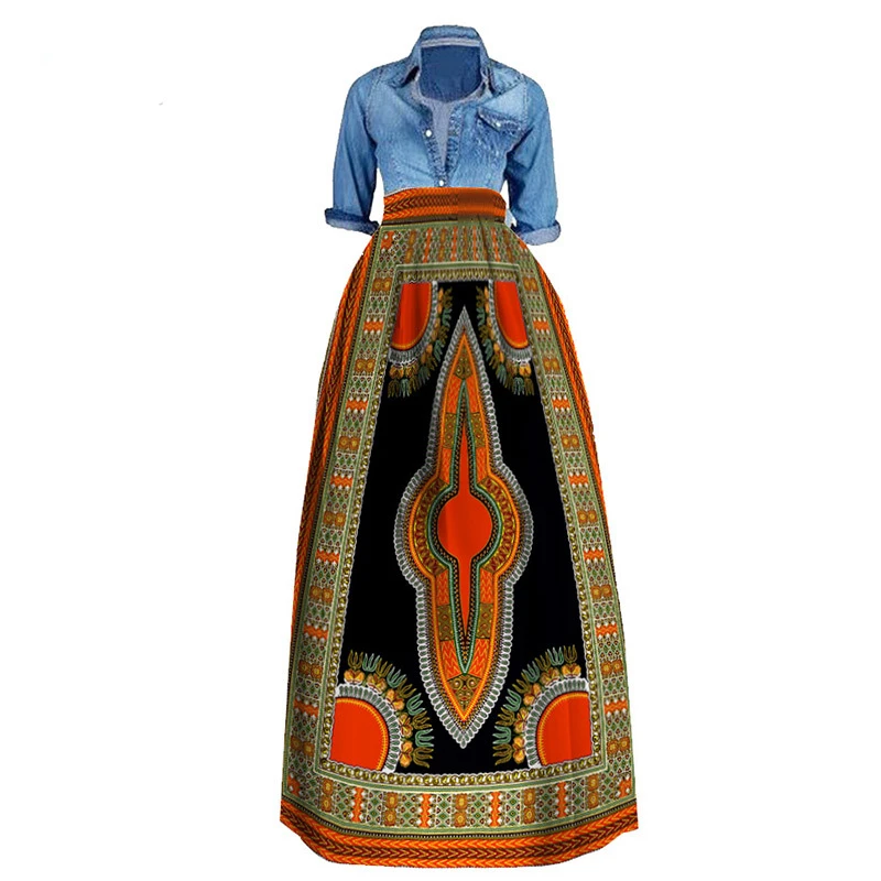 20Color African Fashion Women Dashiki Skirt 100%Cotton High Waist Bazin Riche Traditional Africa Ladies Clothes S-6XL - Цвет: Color4