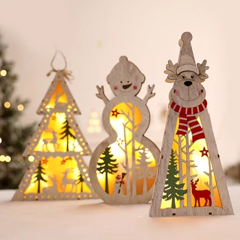 

Creative Wooden Merry Christmas Table Decorations LED Mini Xmas Tree Home Party Decor Adornos Navidad Kerst No Fire Candle E5