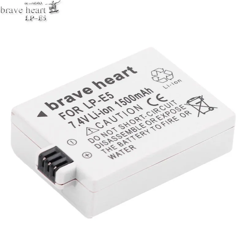 1battery Brave heart 2x батарея LPE5 LP-E5 LP E5 батарея+ двойное зарядное устройство для Canon 450D 500D 1000D Kiss X2 X3 F Rebel XSi Xli XS - Цвет: 1battery