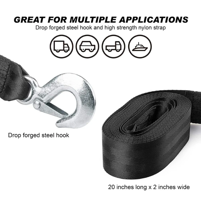 Cinghia Per Verricello Nautico In Poliestere 6m | Gancio Di Sicurezza Per Rimorchio Barche - Resistente E Pratico