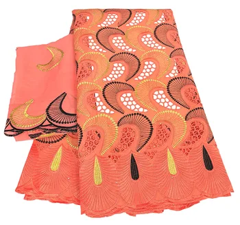 

Latest arrived 5+2 yard African cotton lace fabric Peach Swiss Voile lace in Switzerland Nigerian lace fabrics for party dress