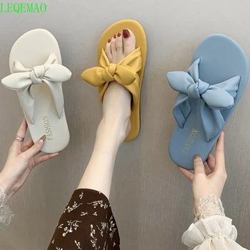 

Slippers Women Bow Torridity Sandals Slipper Indoor Outdoor -flops Beach Shoes Female Fashion Shoes Beige blue