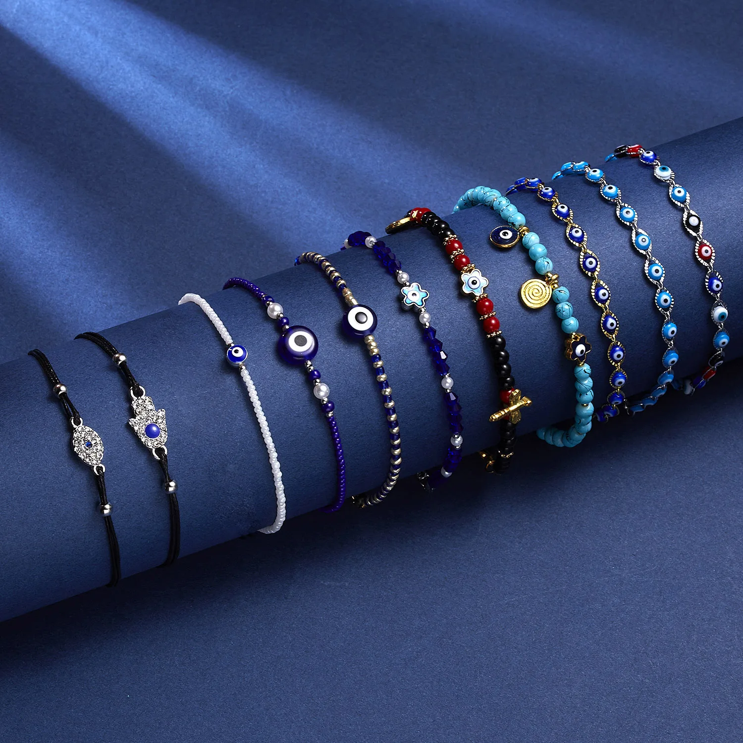 Rinhoo Handmade Vintage Rhinestone Palm Blue Evil Eye Pendant Link Chain Bracelet For Women Men Good Luck Bracelet bracelet jewelry