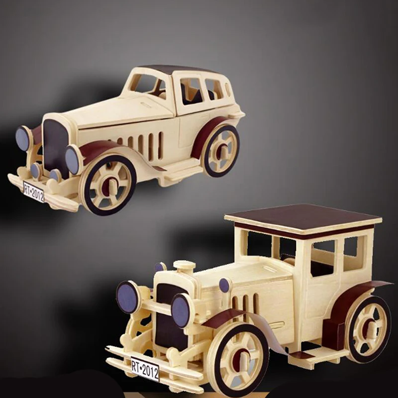 3D Wooden Model Building Assembly Puzzle Games Wood Classic Car Educational Graffiti Coloring Toys For Children