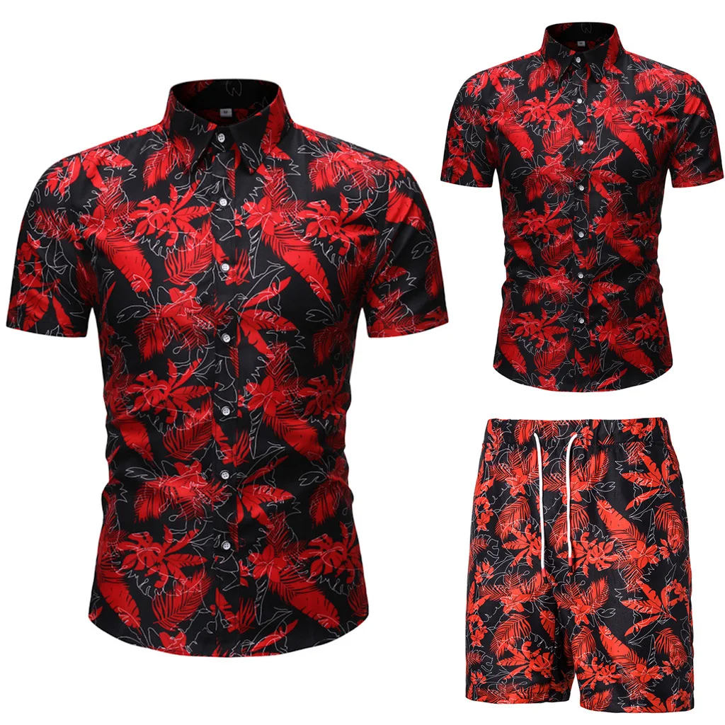 mens matching sets 2021 Summer Hot Men's Casual Suit Korean Slim Short Sleeve Shirt Men's Beach Suit mens shorts and t shirt set
