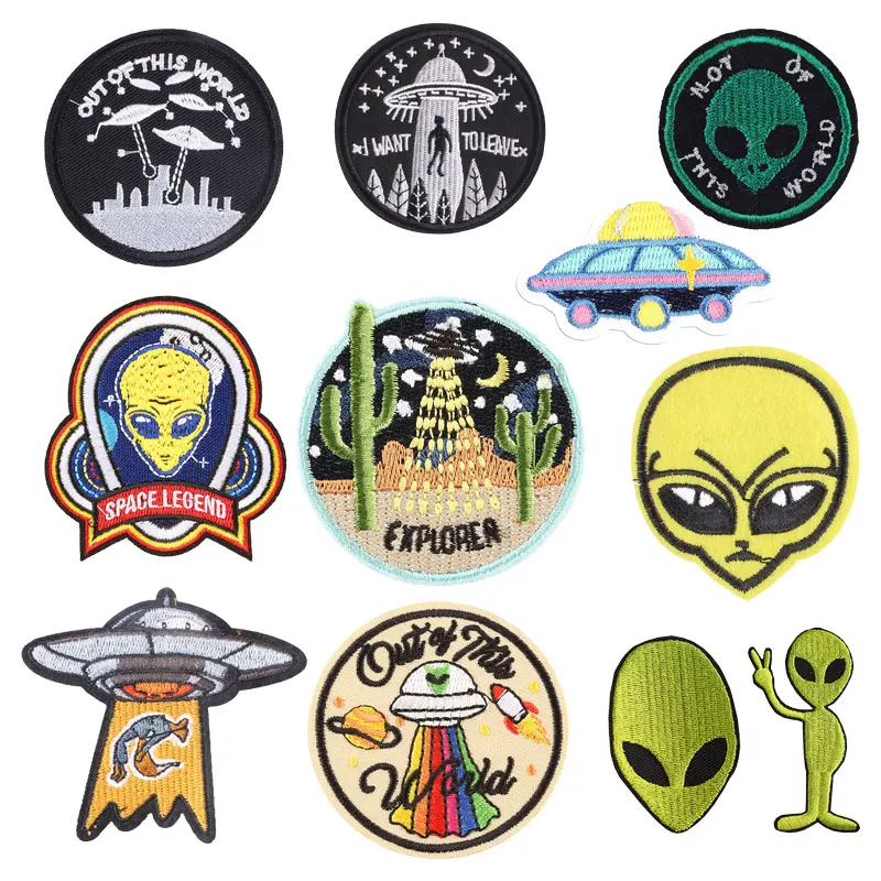 UFO нашивки для Глажка одежды на джинсах нашивки наклейки на заказ вышитые значки большие пришельцы нашивки креативные полосы аппликация