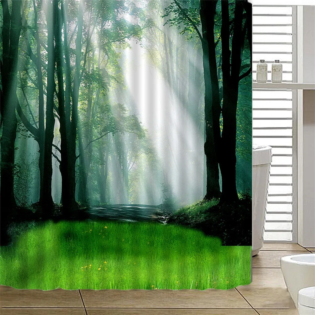 

Digital Printing Creative Scenery Shower Curtain Bathroom Fabric Partition Shower Curtain With Hooks Bathroom Accessories