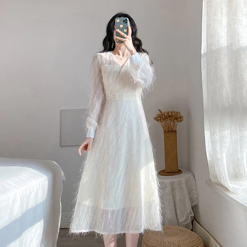 

Photo Shoot #2020 Spring New Style Waist Hugging Elegant French Retro Tassels Fairy CHIC Gentle Wind Immortal Platycodon Grandif