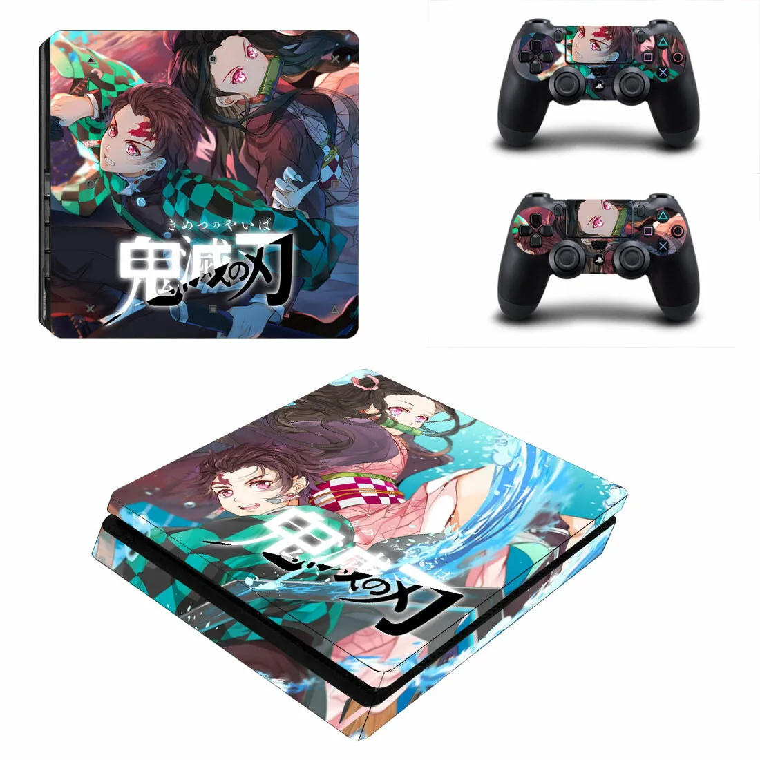 Demon Slayer PS4 Slim Skin Cover Sticker Decal Vinyl for Playstation 4 PS4 Slim Skin Console and 2 Controllers