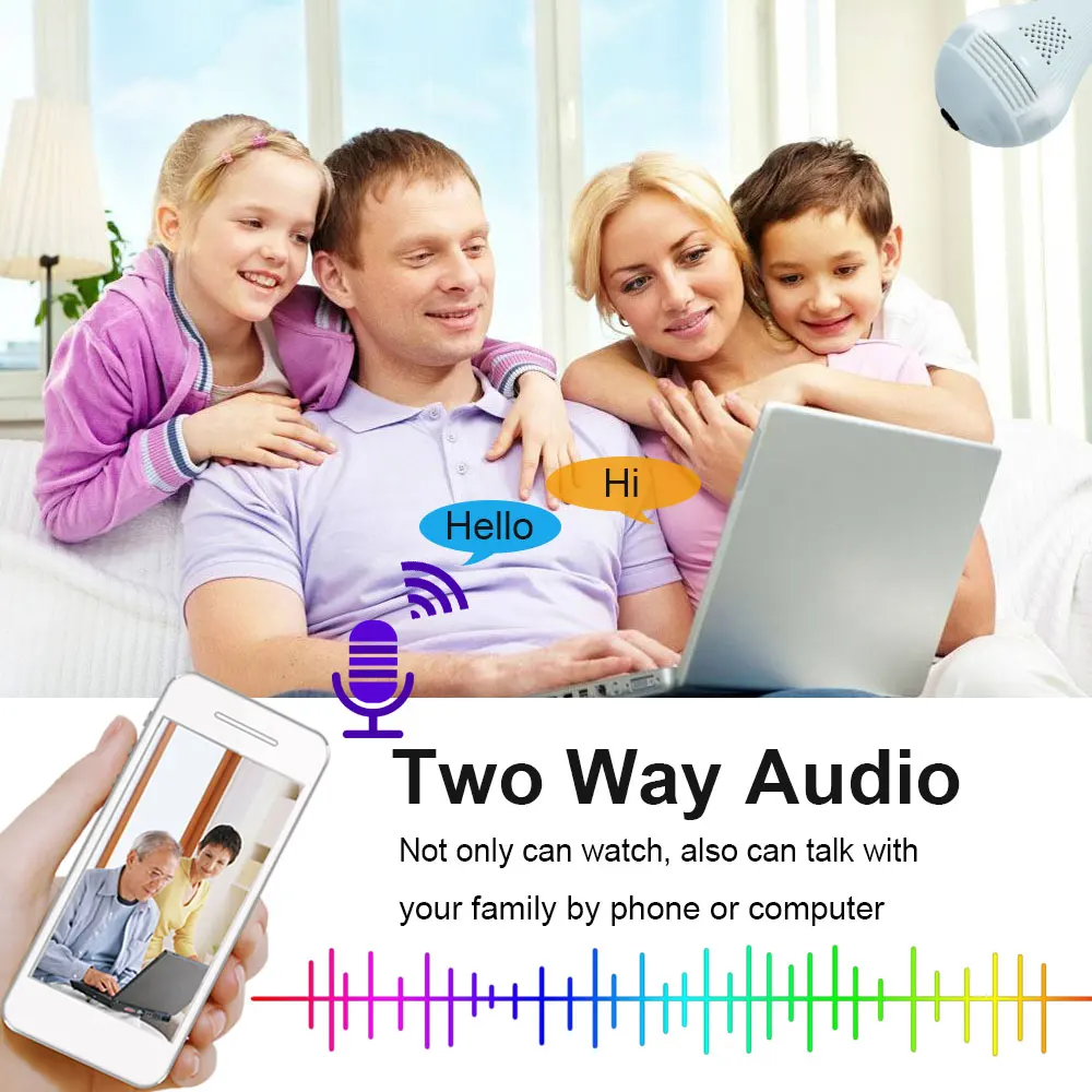  INQMEGA Home Security WiFi CCTV Fisheye Bulb Lamp IP Camera 360 Degree LED Light 960P Wireless Two  - 4.00009E+12