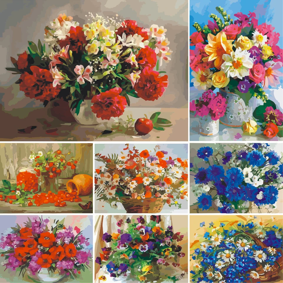 DIY Oil Painting By Numbers Flowers Art Picture on Canvas Acrylic Drawing Paint Number Kits by Hand Home Decoration Gift Sale | Дом и сад
