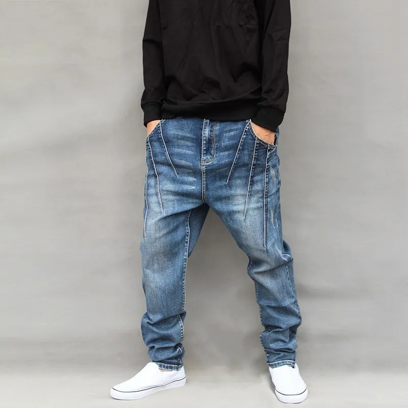 

Hip Hop Style Mens Drop Crotch Jeans Harem Pants Plus Size 6XL Denim Pants Man Casual Streetwear Long Harajuku Loose Trousers