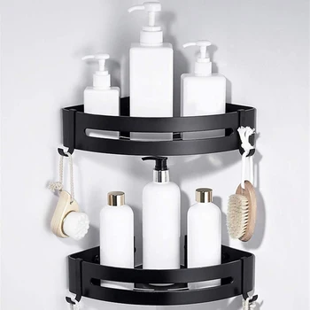 

2Pcs Corner Shelf Wall Mounted Black Aluminum Bathroom Soap Dish Bath Shower Shelf Bath Shampoo Holder Basket Holder