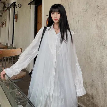 

XITAO Irregular White Blouse Fashion New 2020 Spring Small Fresh Single Breast Goddess Fan Casual Style Loose Shirt DMY4272