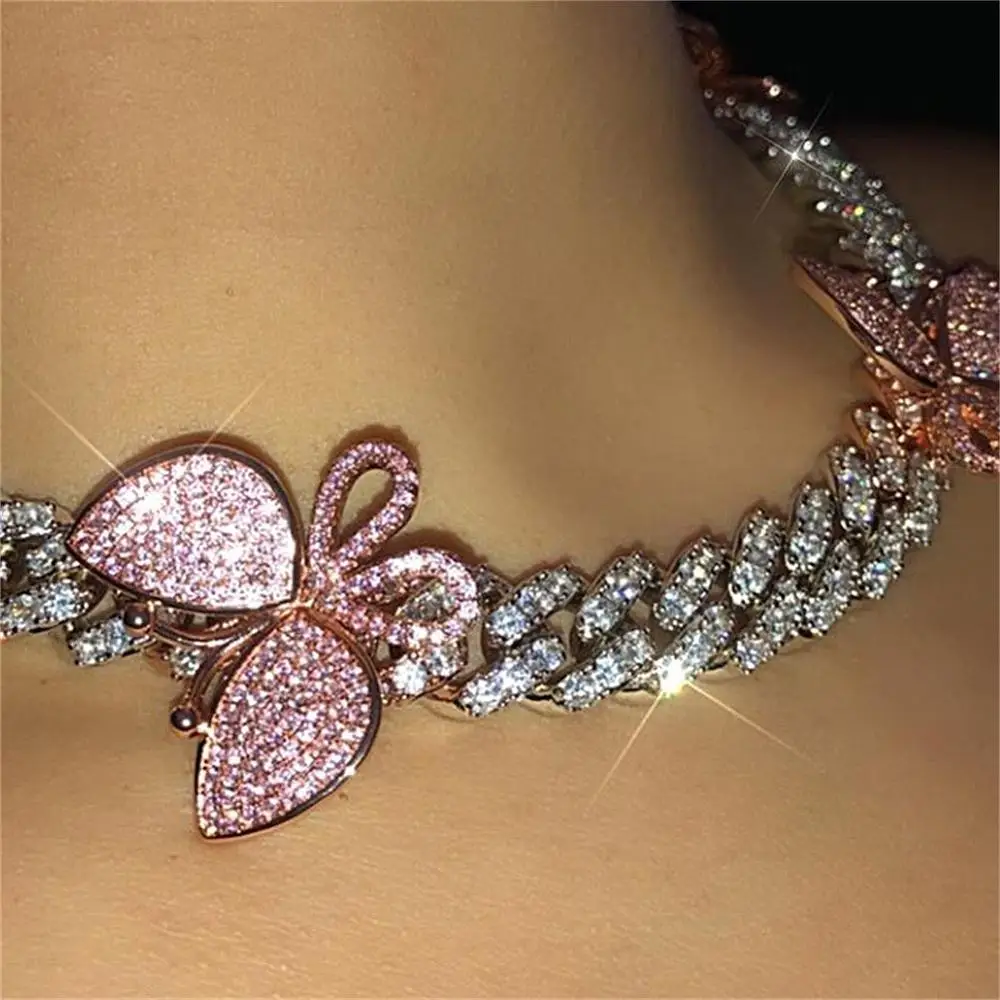 Cuban Link Pink Choker Necklace Chain 