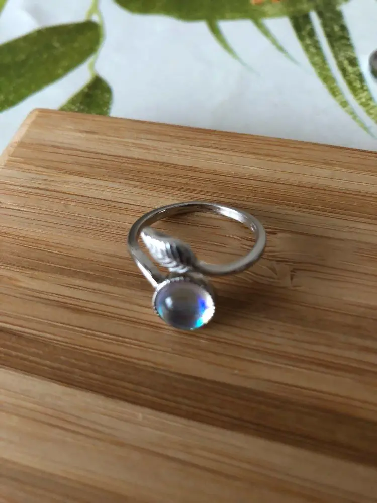BLINGPAW винтажное серебряное кольцо в форме листика Лунный Камень Регулируемое Кольцо из сплава