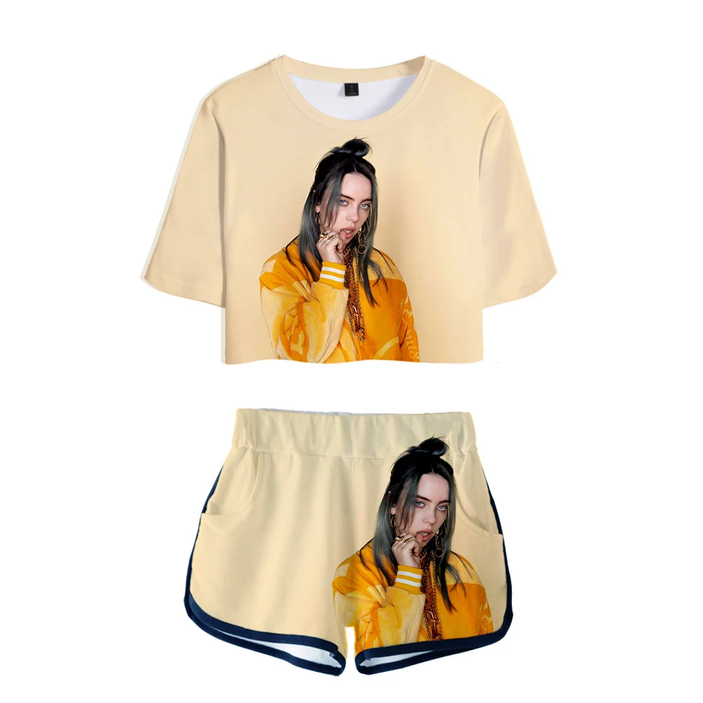 Billie Eilish мини шорты, футболка, Женские сексуальные шорты, спортивный костюм, Летние удобные дышащие шорты, короткая 3D футболка