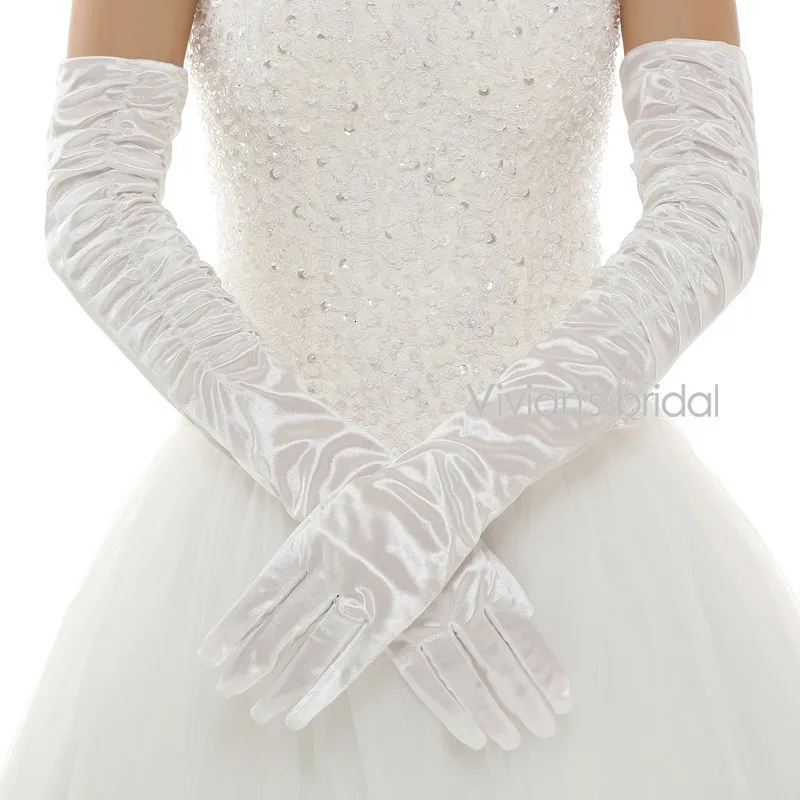 Vivian's Bridal элегантный Три цвета палец Локоть Длина Хлопок Свадебные перчатки для невесты luva de noiva WG1
