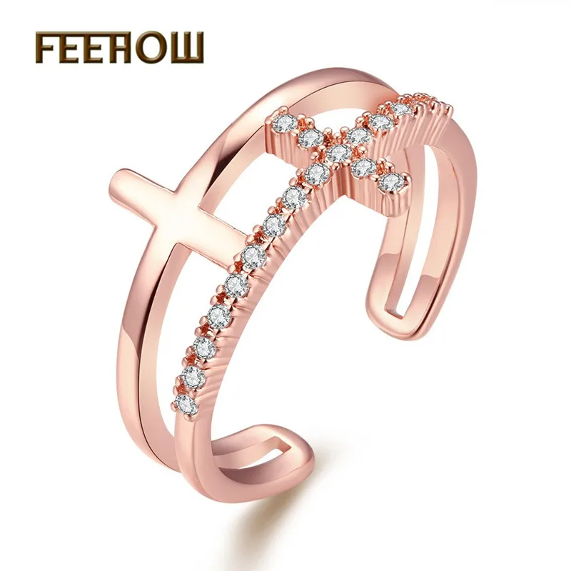 Женское регулируемое кольцо FEEHOW простой Изысканный фианит с микро вставкой