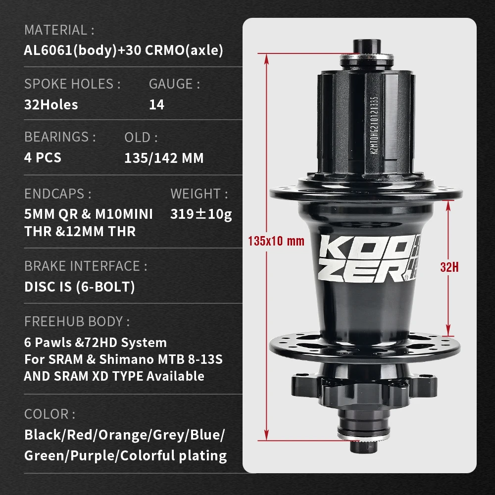 Koozer XM490 PRO 허브 4 베어링 MTB 산악 자전거 허브, 전면 후면 32 홀 디스크 브레이크, HG 8 9 10 11 12 13 속도 SX NX 12V