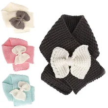 Модный зимний шарф для маленьких девочек, шарф принцессы с бантом для малышей, теплая вязальная шерсть, шарф для детей