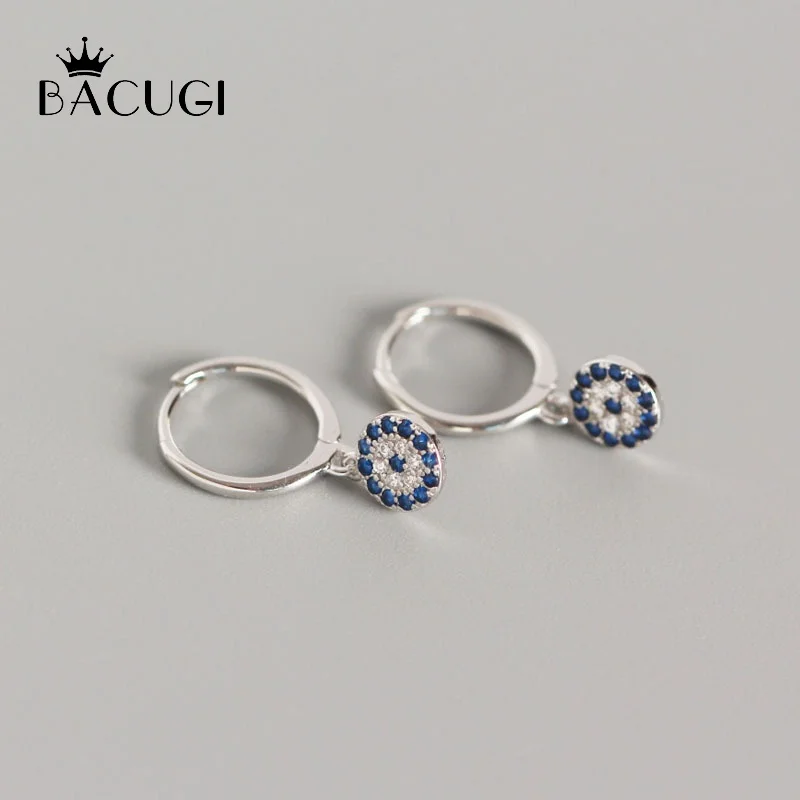 New Pure 925 Sterling Silver Earring Women Round Zircon Pendant Hoop Earrings Party Fine Jewelry