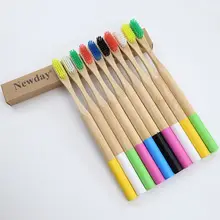 Двухцветная зубная щетка из натурального бамбука с круглой ручкой, Бамбуковая зубная щетка, цветная нейлоновая плоская бамбуковая зубная щетка Cepillo De Dientes