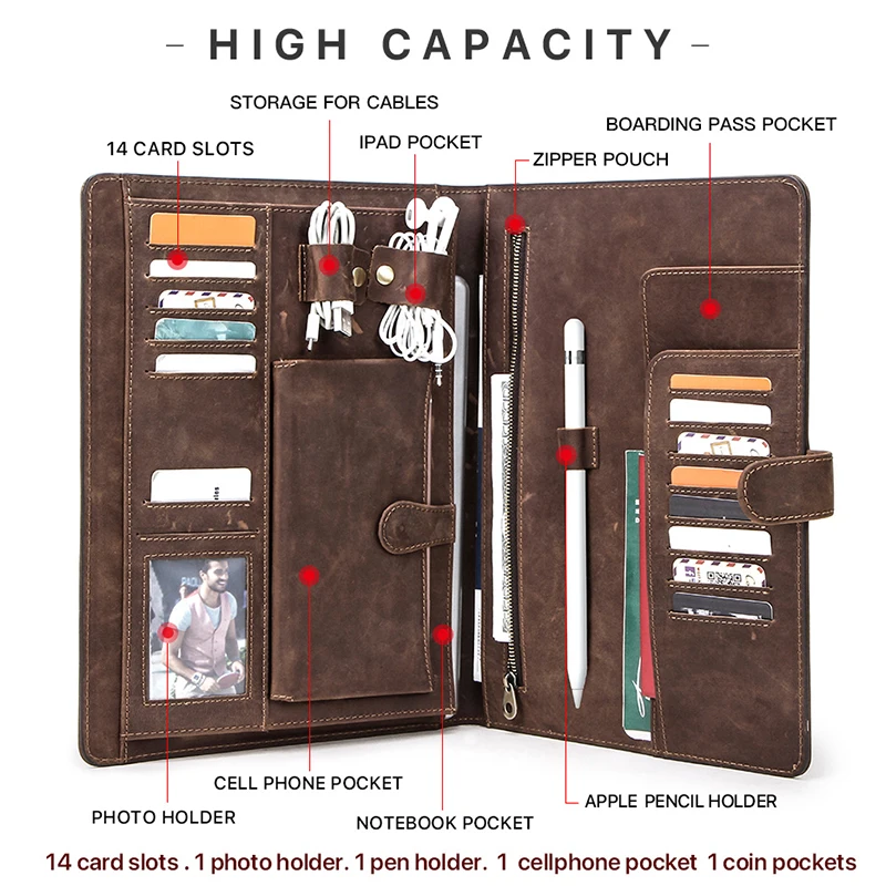 Funda de cuero Retro para iPad Pro 10,5 Air 3 11 2019 folio teléfono auricular de bolsillo bolsa pasaporte titular cremallera protectora alrededor - 4