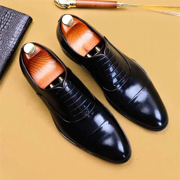 Genuine Leather Luxury Handmade Men Dress Shoes Business Oxford Shoes Large Sizes Slip On Formal Black Hot New Fashion - Color: Black