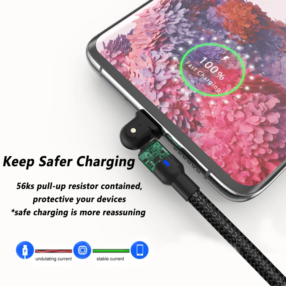 Кабель для быстрой зарядки Samsung Galaxy S20 S10 Note 10 A70 A50 A51 с поворотом на 180