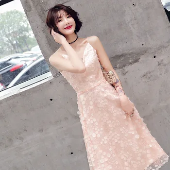 

Elegant Spaghetti Strip Bridal Wedding Dress Sexy Lady Qipao Sequins Beads Pink Cheongsam Exquistie A-line Vestidos De Festa