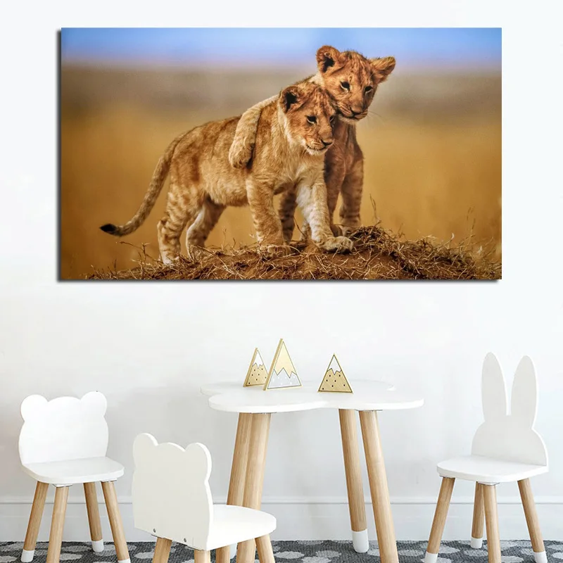 

Cute African Lion Cubs Wall Art Canvas Poster And Print Canvas Painting Decorative Picture Living Room Nursery Home Decoration