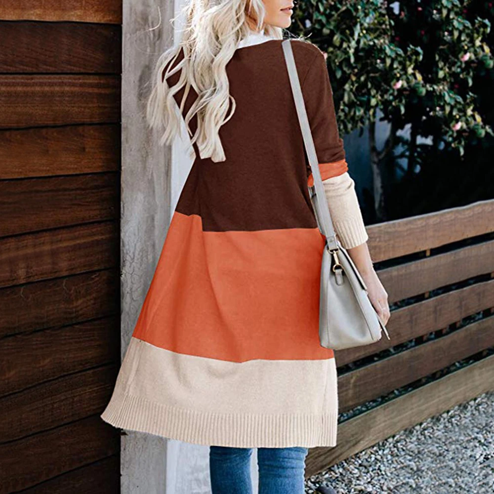 MJARTORIA 2020 Spring Women Sweater Striped Color Block Draped Loose Cardigan Long Sleeve Casual Knit Sweater Coat MJARTORIA 2020 Spring Women Sweater Striped Color Block Draped Loose Cardigan Long Sleeve Casual Knit Sweater Coat
