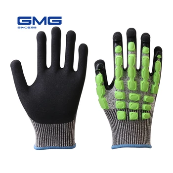 

Impact Gloves GMG Cut Resistant Grey Black HPPE Shell Black Nitrile Sandy Coating Anti Impact Dots Work Safety Gloves Work Glove