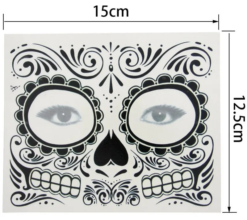 Mexica Day of the Dead Sugar Skull Face временная татуировка Хэллоуин Макияж наклейки для Хэллоуина Маскарад Вечерние