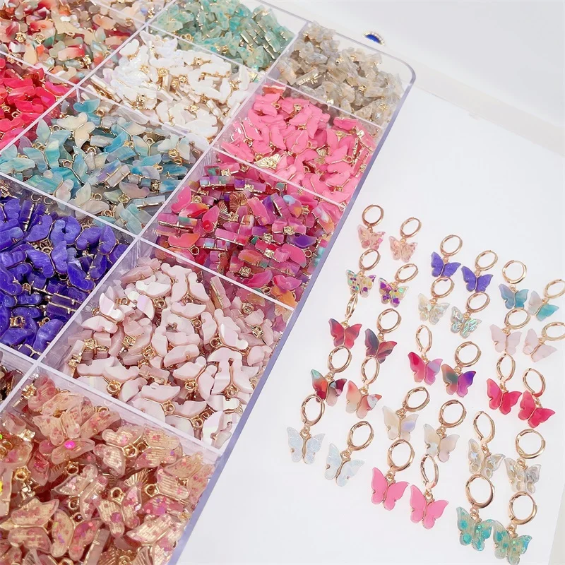 14*14MM Multicolor Acrylic Butterfly Pendant Cute Animal Charm DIY Butterfly Earring Jewelry Making Supplies 10Pcs jewelry charms animal charms acrylic charms