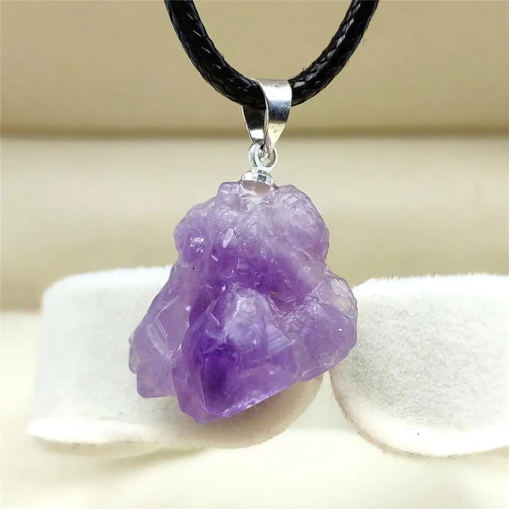 

100% Natural Lavender Amethyst Quartz Purple Raw Material Crystal Pendant Women Men 21x19mm Healing Stone AAAA